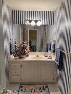 105 Finborough Ct, Kernersville, NC 27284 - bathroom with wallpapered walls, tile patterned floors, and vanity