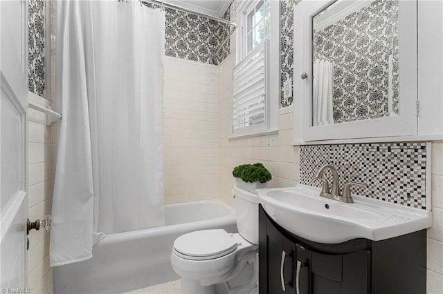 3054 Country Club Rd, Winston-Salem, NC 27104 - full bath with shower / bath combination with curtain, tile walls, toilet, and vanity