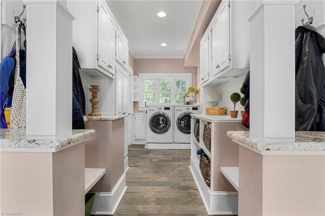3054 Country Club Rd, Winston-Salem, NC 27104 - washroom featuring separate washer and dryer, ornamental molding, wood finished floors, recessed lighting, and baseboards