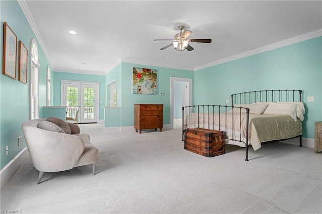 3054 Country Club Rd, Winston-Salem, NC 27104 - bedroom with ornamental molding, carpet floors, baseboards, access to exterior, and a ceiling fan