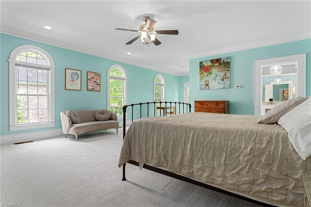 3054 Country Club Rd, Winston-Salem, NC 27104 - carpeted bedroom with crown molding, recessed lighting, baseboards, and ceiling fan