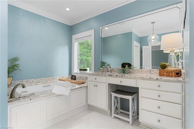 3054 Country Club Rd, Winston-Salem, NC 27104 - full bathroom featuring crown molding, marble finish flooring, and a sink
