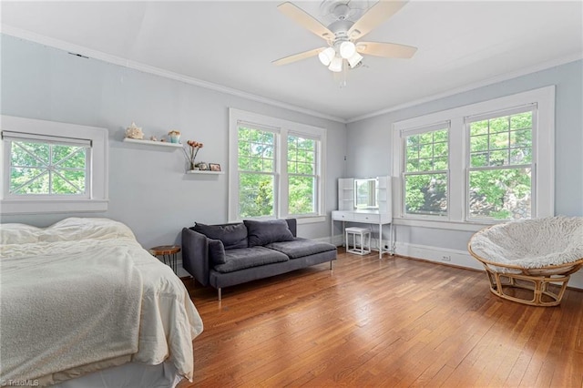 3054 Country Club Rd, Winston-Salem, NC 27104 - bedroom with wood-type flooring, crown molding, a ceiling fan, and baseboards