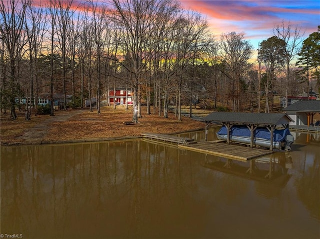 dock area featuring a water view