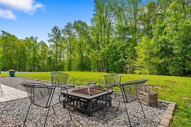view of patio / terrace with a fire pit