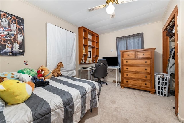 356 Davie Academy Rd, Mocksville, NC 27028 - bedroom featuring carpet flooring, ceiling fan, ornamental molding, and an office area