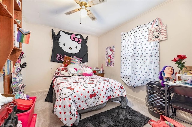 356 Davie Academy Rd, Mocksville, NC 27028 - bedroom with carpet, crown molding, baseboards, and ceiling fan