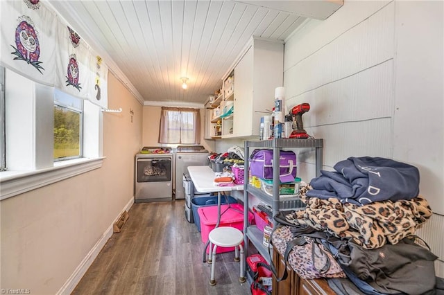 356 Davie Academy Rd, Mocksville, NC 27028 - laundry room featuring independent washer and dryer, wood finished floors, wood ceiling, and baseboards