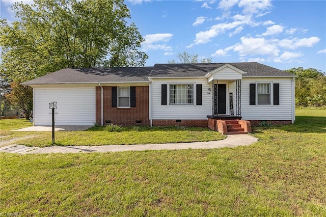 356 Davie Academy Rd, Mocksville, NC 27028 - ranch-style home with crawl space, a front lawn, and a garage