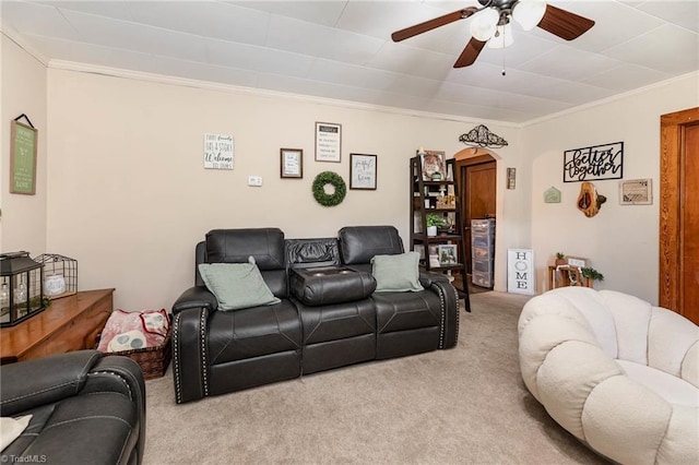 356 Davie Academy Rd, Mocksville, NC 27028 - living area with carpet, crown molding, ceiling fan, and arched walkways