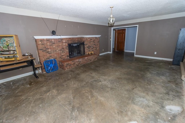 4984 US Highway 220, Asheboro, NC 27205 - unfurnished living room featuring concrete flooring, a textured ceiling, a fireplace, and baseboards