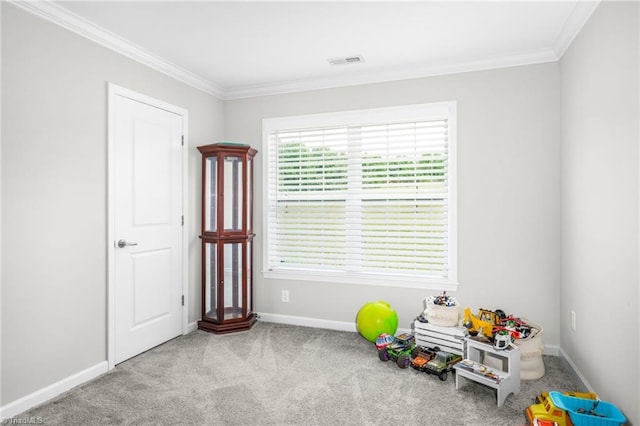 742 Teague Rd, Winston-Salem, NC 27107 - playroom with ornamental molding and carpet