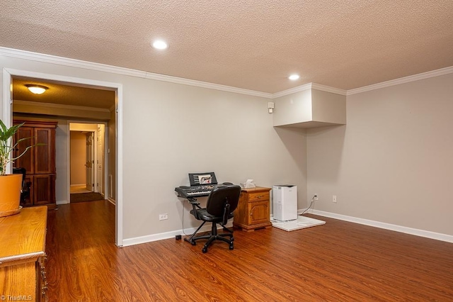 97 Shadylawn Dr, Winston-Salem, NC 27104 - unfurnished office with dark wood-style flooring, ornamental molding, a textured ceiling, and recessed lighting