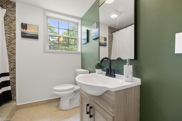 317 Benbow Dr, East Bend, NC 27018 - bathroom with vanity, toilet, tile patterned floors, baseboards, and curtained shower