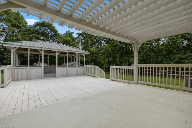 317 Benbow Dr, East Bend, NC 27018 - wooden terrace featuring a pergola, view of scattered trees, and a gazebo