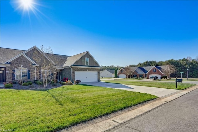 ranch-style house featuring a garage and a front yard