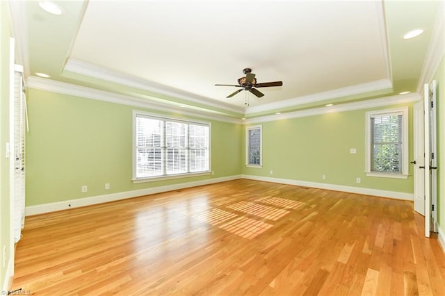 spare room featuring ornamental molding and a tray ceiling