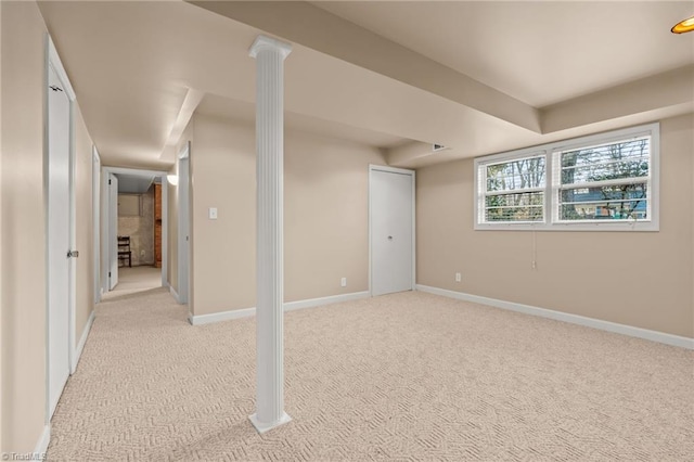 basement with light carpet