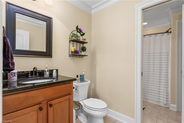 3303 Tanner Ct, Summerfield, NC 27358 - full bath featuring toilet, tile patterned floors, crown molding, baseboards, and vanity