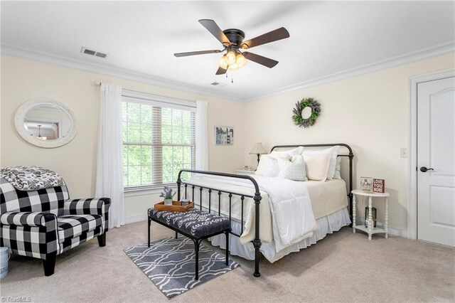 3303 Tanner Ct, Summerfield, NC 27358 - bedroom featuring light colored carpet, crown molding, visible vents, and baseboards