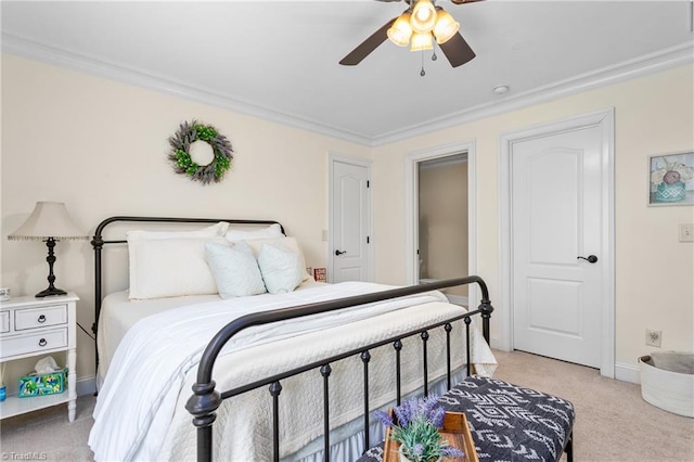 3303 Tanner Ct, Summerfield, NC 27358 - bedroom featuring light colored carpet, crown molding, baseboards, and a ceiling fan