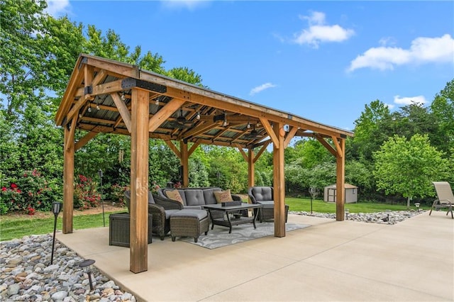 3303 Tanner Ct, Summerfield, NC 27358 - view of patio / terrace featuring a storage shed, an outbuilding, a gazebo, and an outdoor living space