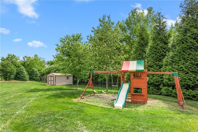 3303 Tanner Ct, Summerfield, NC 27358 - view of playground featuring a yard, an outdoor structure, and a shed