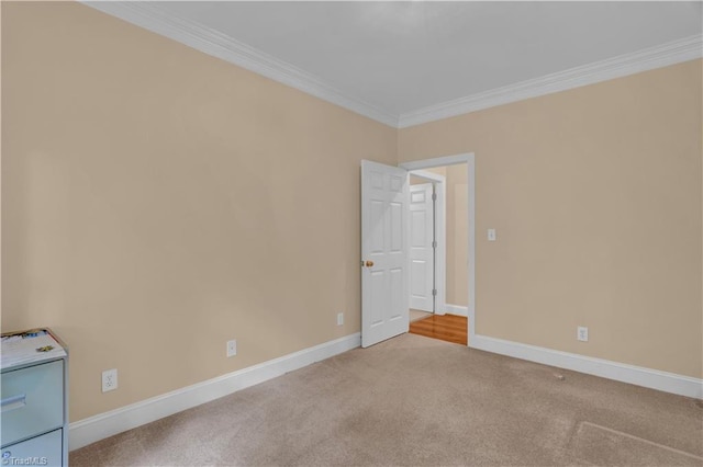 carpeted spare room featuring ornamental molding