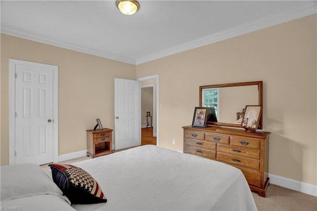 bedroom featuring carpet floors and ornamental molding