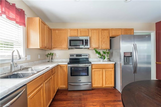 6919 Channel Forest Rd, Belews Creek, NC 27009 - kitchen with appliances with stainless steel finishes, dark wood-type flooring, and light countertops