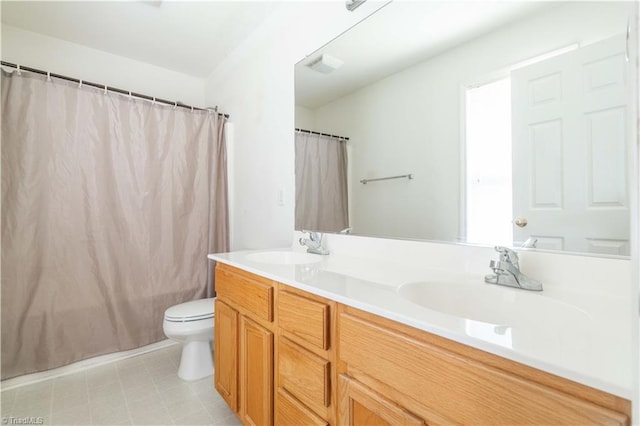 6919 Channel Forest Rd, Belews Creek, NC 27009 - bathroom with double vanity, a shower with curtain, and tile patterned floors