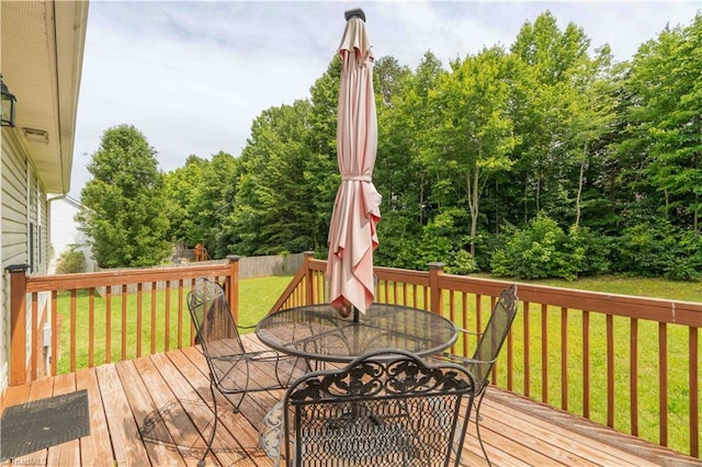 6919 Channel Forest Rd, Belews Creek, NC 27009 - wooden deck featuring outdoor dining area and a yard