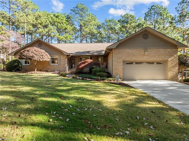 ranch-style house with a front lawn and a garage