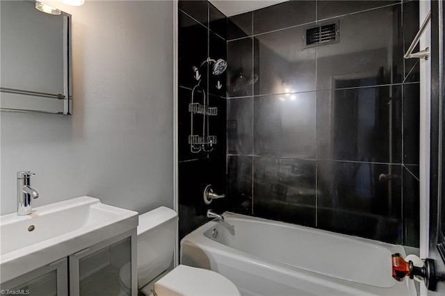 full bath featuring shower / bathtub combination, visible vents, a sink, and toilet