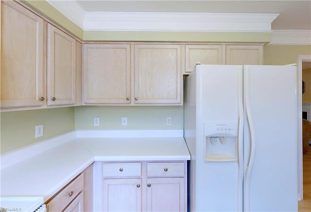 5423 Whitley Way, Greensboro, NC 27407 - kitchen with white refrigerator with ice dispenser, light countertops, and light brown cabinets
