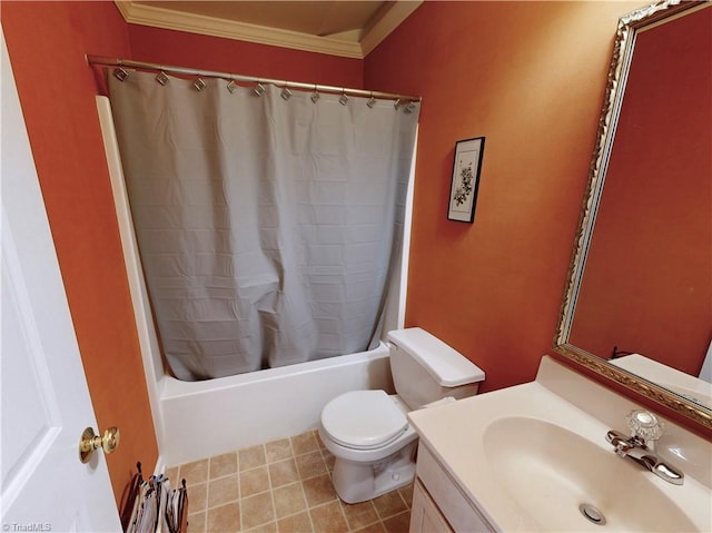 5423 Whitley Way, Greensboro, NC 27407 - bathroom with shower / bath combo with shower curtain, vanity, and ornamental molding