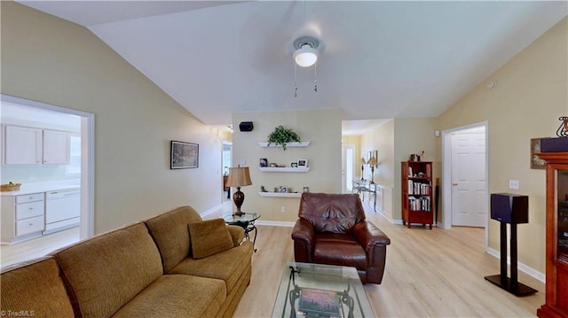 5423 Whitley Way, Greensboro, NC 27407 - living area featuring lofted ceiling, light wood-style flooring, and ceiling fan