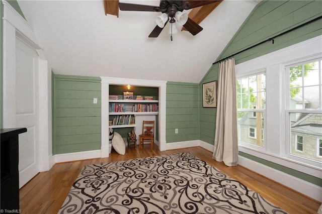 229 Orchard St, Mount Airy, NC 27030 - living area featuring lofted ceiling, baseboards, wood finished floors, and a ceiling fan