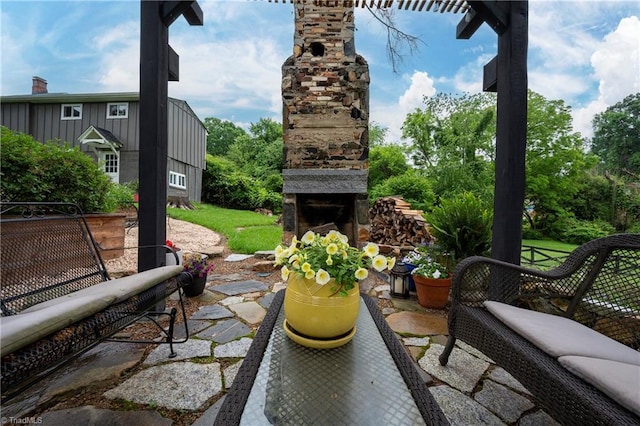 229 Orchard St, Mount Airy, NC 27030 - view of patio with an outdoor stone fireplace