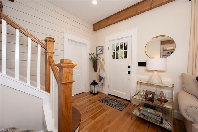 229 Orchard St, Mount Airy, NC 27030 - entryway with stairway, wood-type flooring, and recessed lighting