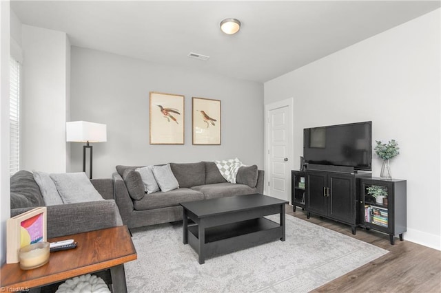 living room with hardwood / wood-style flooring