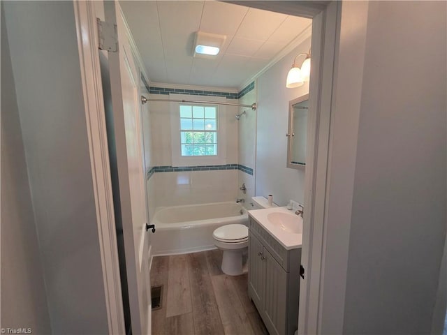 117 Hillcrest St, Jonesville, NC 28642 - full bathroom featuring ornamental molding, wood finished floors, vanity, and tub / shower combination