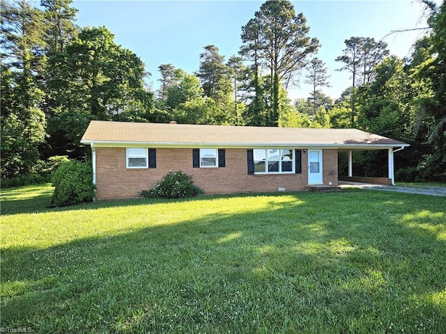 single story home with a carport and a front lawn