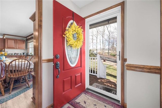 foyer entrance featuring plenty of natural light and wood finished floors