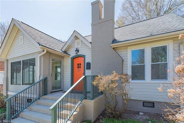 211 W 4th Ave, Lexington, NC 27292 - view of front of home featuring crawl space, a chimney, and a shingled roof