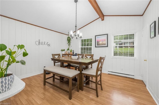 1315 Waybridge Ln, Winston-Salem, NC 27103 - dining area with a baseboard radiator, a chandelier, and light wood finished floors