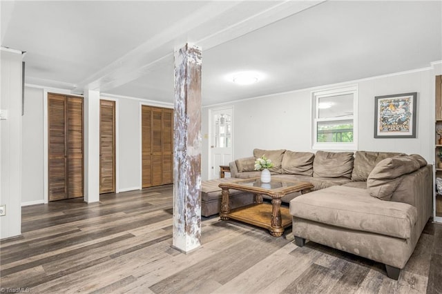 1315 Waybridge Ln, Winston-Salem, NC 27103 - living area featuring wood finished floors and ornamental molding