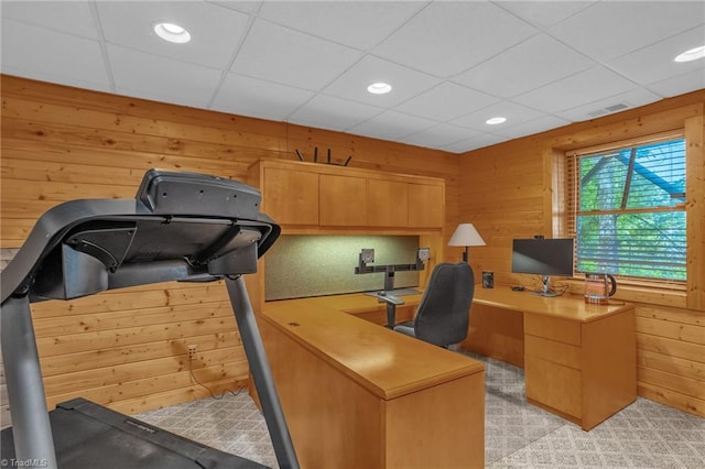 2235 Buck Mountain Rd, Purlear, NC 28665 - office space featuring wood walls, recessed lighting, and built in desk