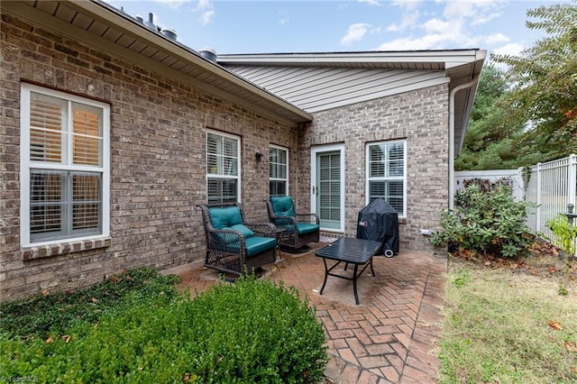 view of patio featuring grilling area and an outdoor living space