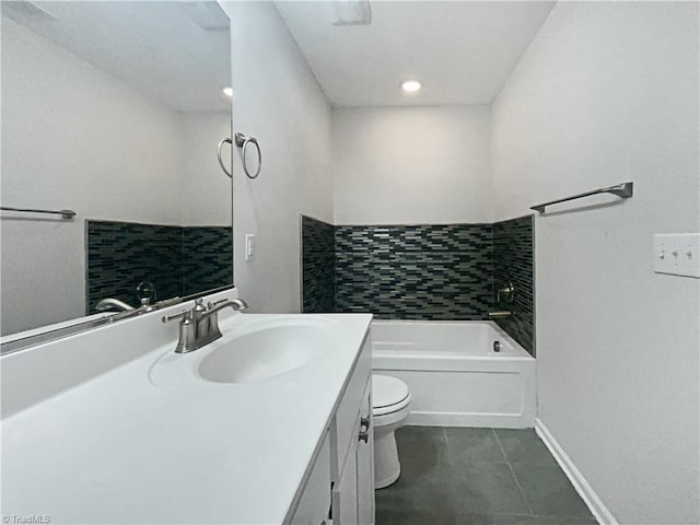 5810 Crestlawn Ct, Pfafftown, NC 27040 - bathroom featuring a garden tub, vanity, toilet, tile patterned floors, and baseboards